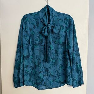 The Limited Teal Patterned Blouse with Bow
